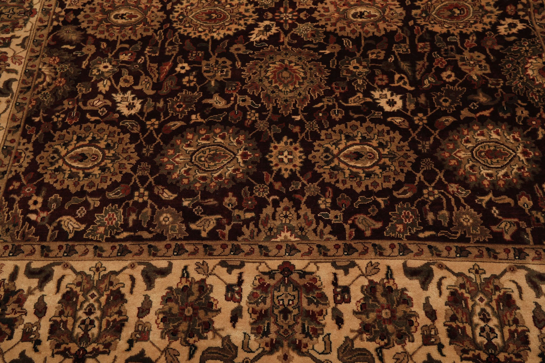 Square Chocolate, Ivory, Tan Color Hand Knotted Agra New Zealand Wool Traditional Oriental Rug