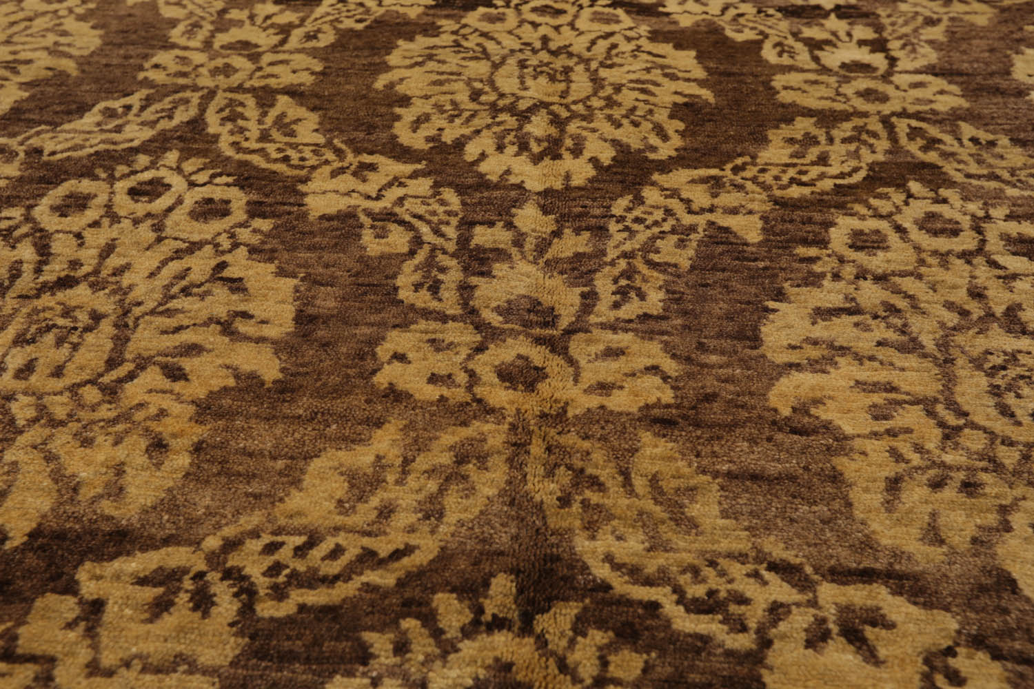 6x9 Brown, Light Gold, Color Hand Knotted All-Over 100% Wool Transitional Oriental Rug