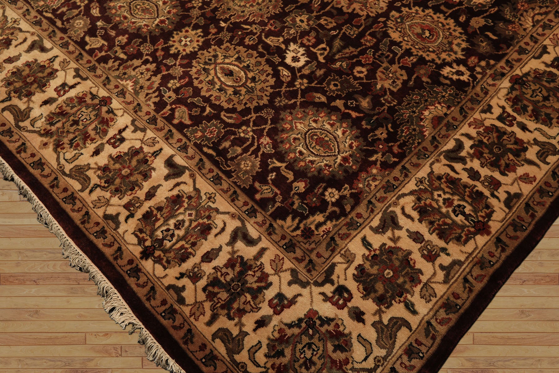 Square Chocolate, Ivory, Tan Color Hand Knotted Agra New Zealand Wool Traditional Oriental Rug
