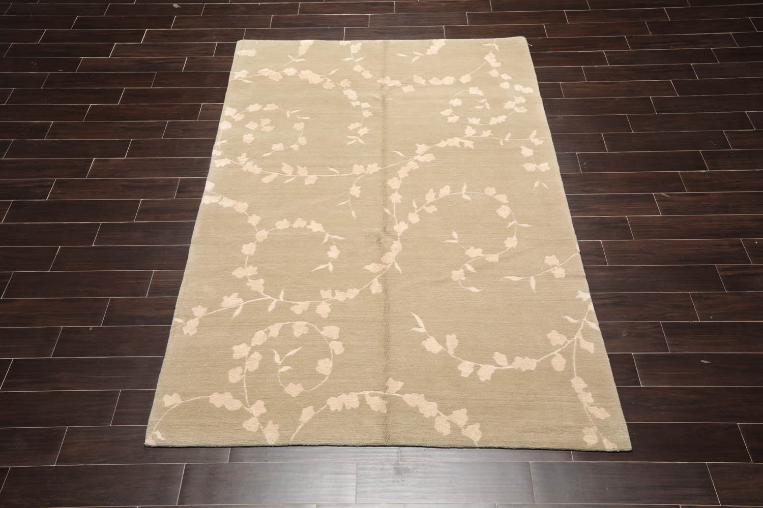 6x9 Gray, Beige, Color Hand Knotted All-Over Wool & Silk Transitional Oriental Rug