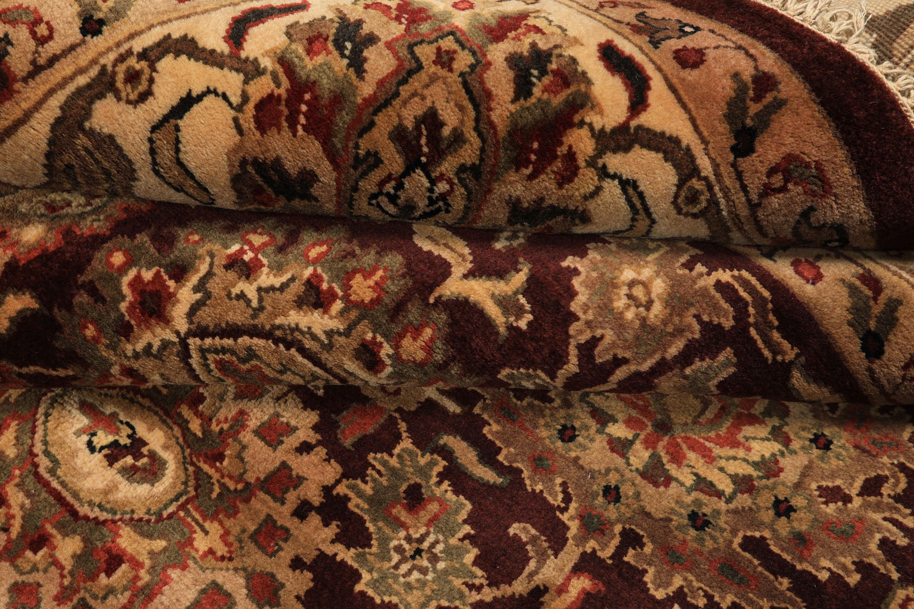 Square Chocolate, Ivory, Tan Color Hand Knotted Agra New Zealand Wool Traditional Oriental Rug