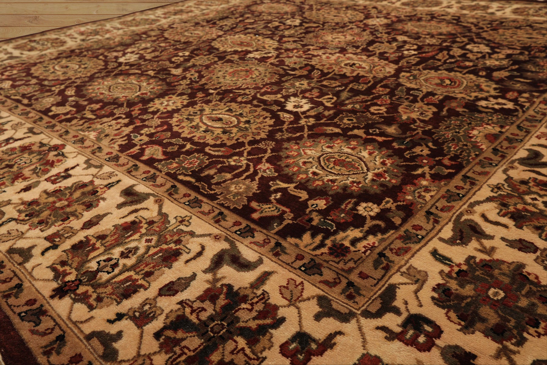 Square Chocolate, Ivory, Tan Color Hand Knotted Agra New Zealand Wool Traditional Oriental Rug