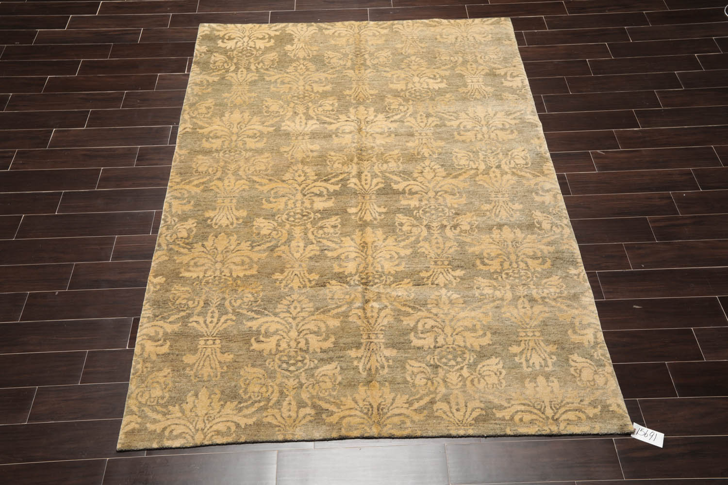 6x9 Moss, Light Gold, Color Hand Knotted All-Over 100% Wool Transitional Oriental Rug