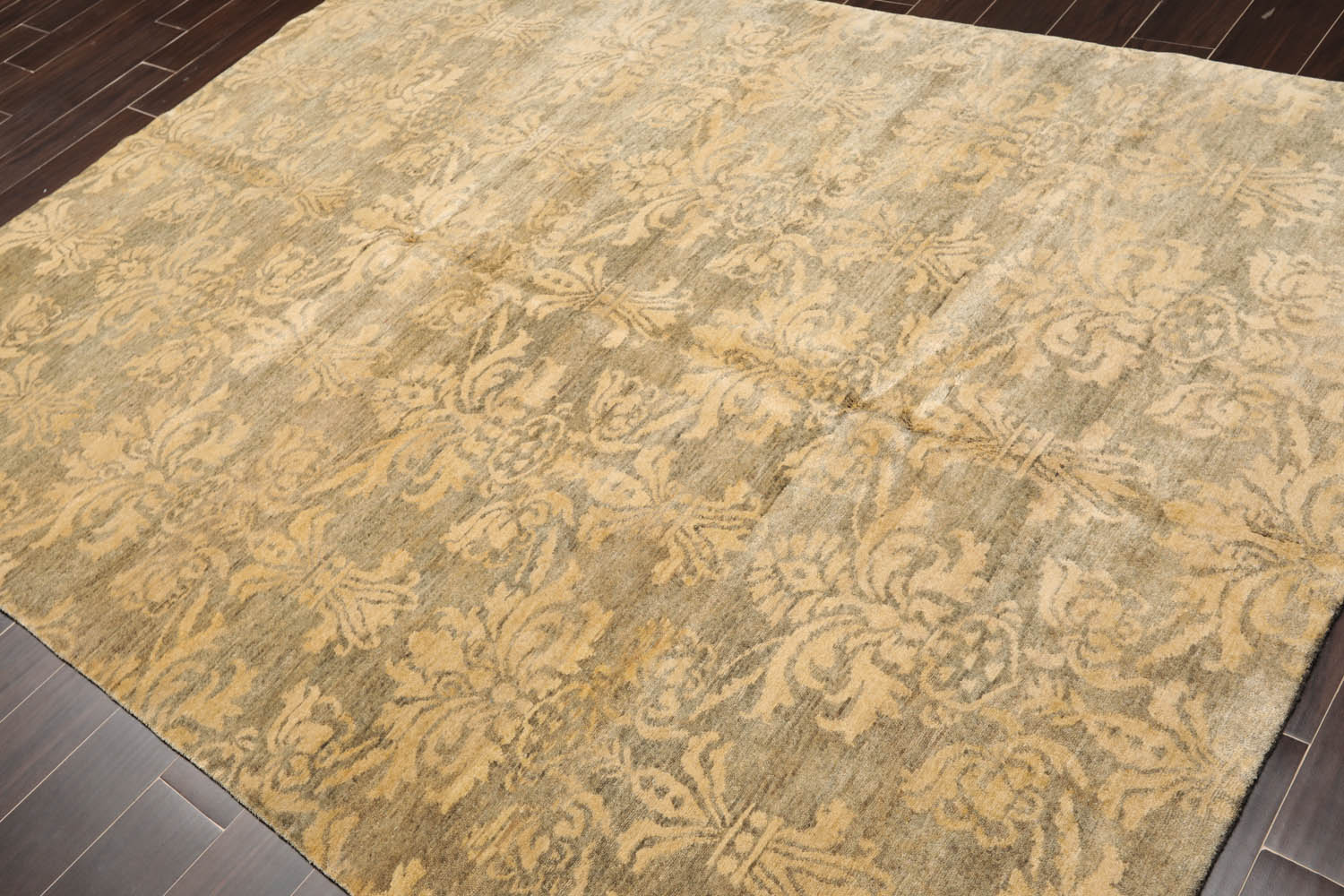6x9 Moss, Light Gold, Color Hand Knotted All-Over 100% Wool Transitional Oriental Rug