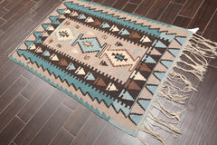 3x5 Taupe, Blue, Ivory Color Hand Knotted All-Over 100% Wool Traditional-Persian/Oriental Oriental Rug