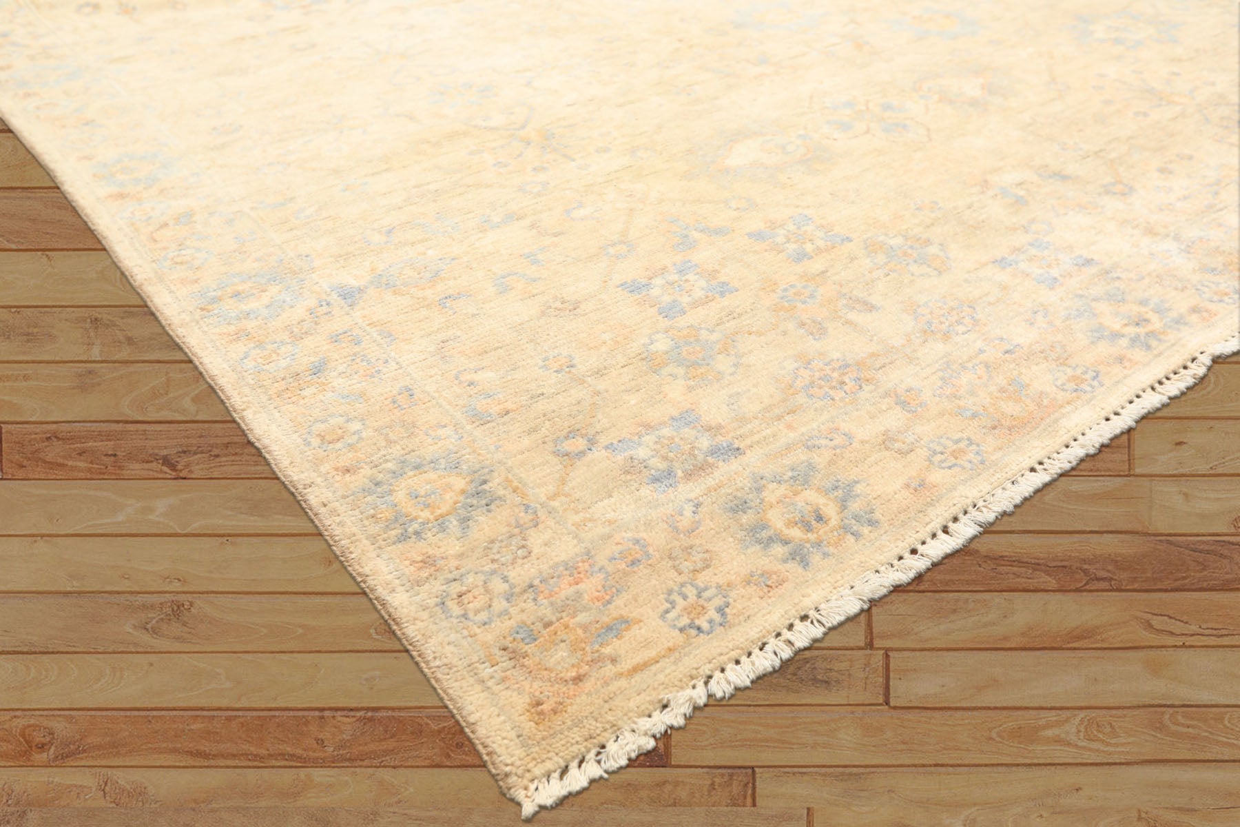 6x9 Beige, Aqua, Light Blue Color Hand Knotted Oushak Wool Transitional Oriental Rug