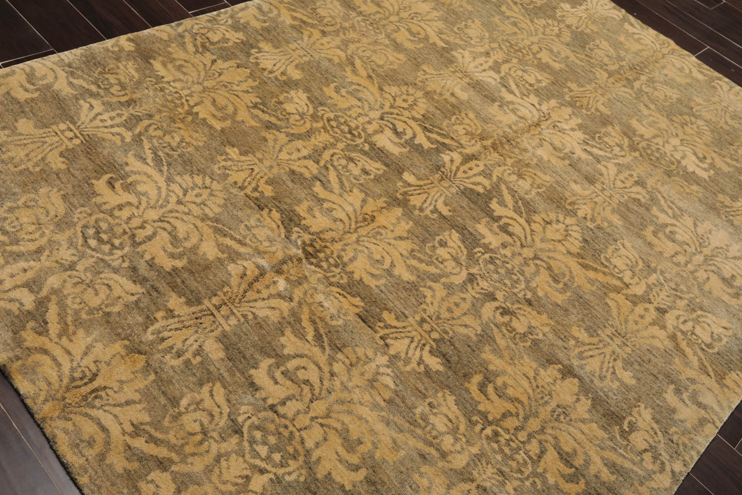 6x9 Moss, Light Gold, Color Hand Knotted All-Over 100% Wool Transitional Oriental Rug