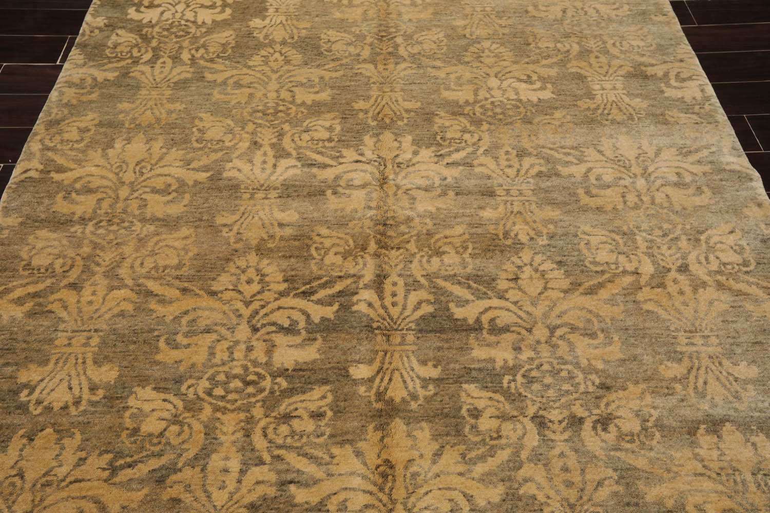 6x9 Moss, Light Gold, Color Hand Knotted All-Over 100% Wool Transitional Oriental Rug