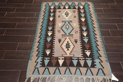 3x5 Taupe, Blue, Ivory Color Hand Knotted All-Over 100% Wool Traditional-Persian/Oriental Oriental Rug