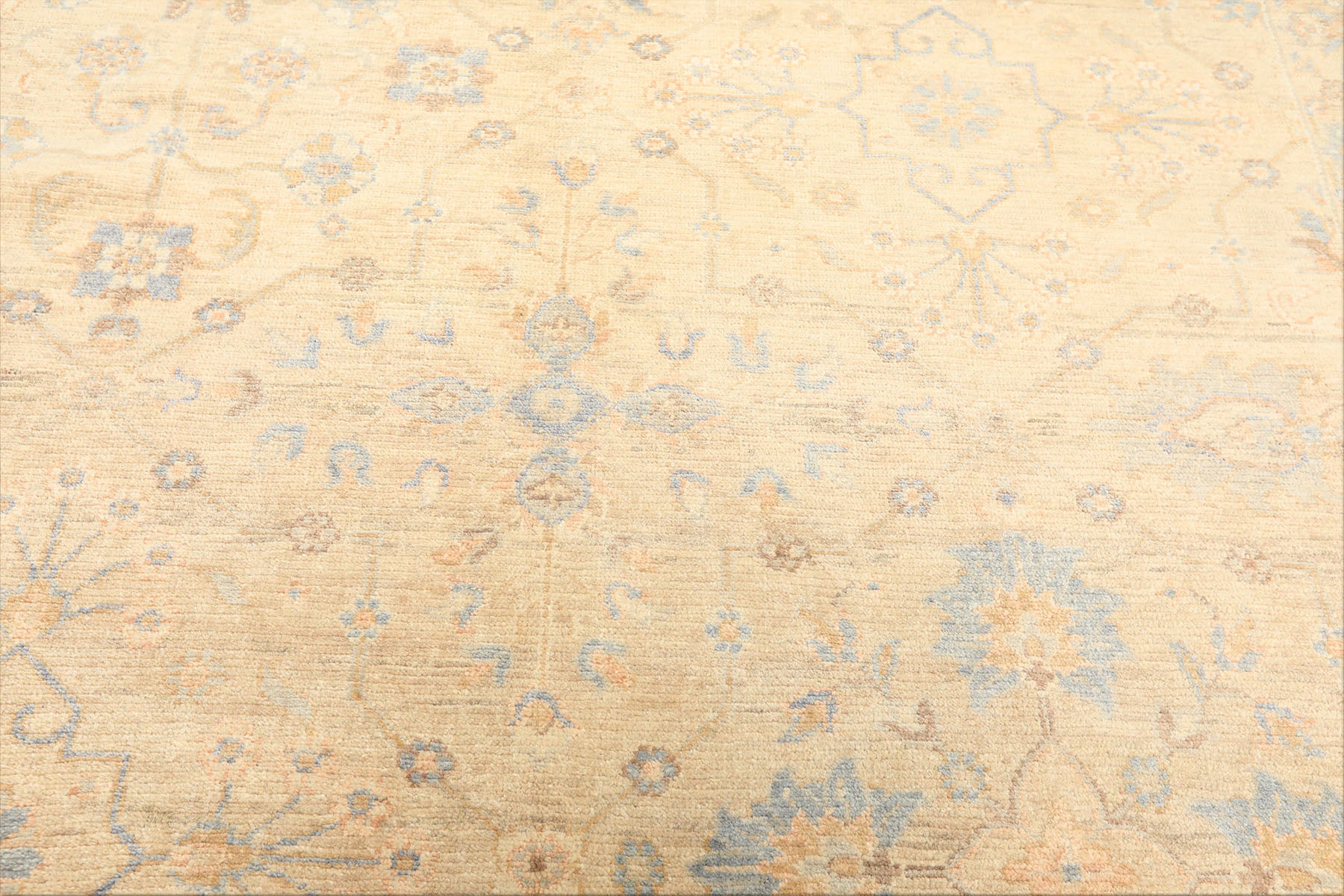 6x9 Beige, Aqua, Light Blue Color Hand Knotted Oushak Wool Transitional Oriental Rug