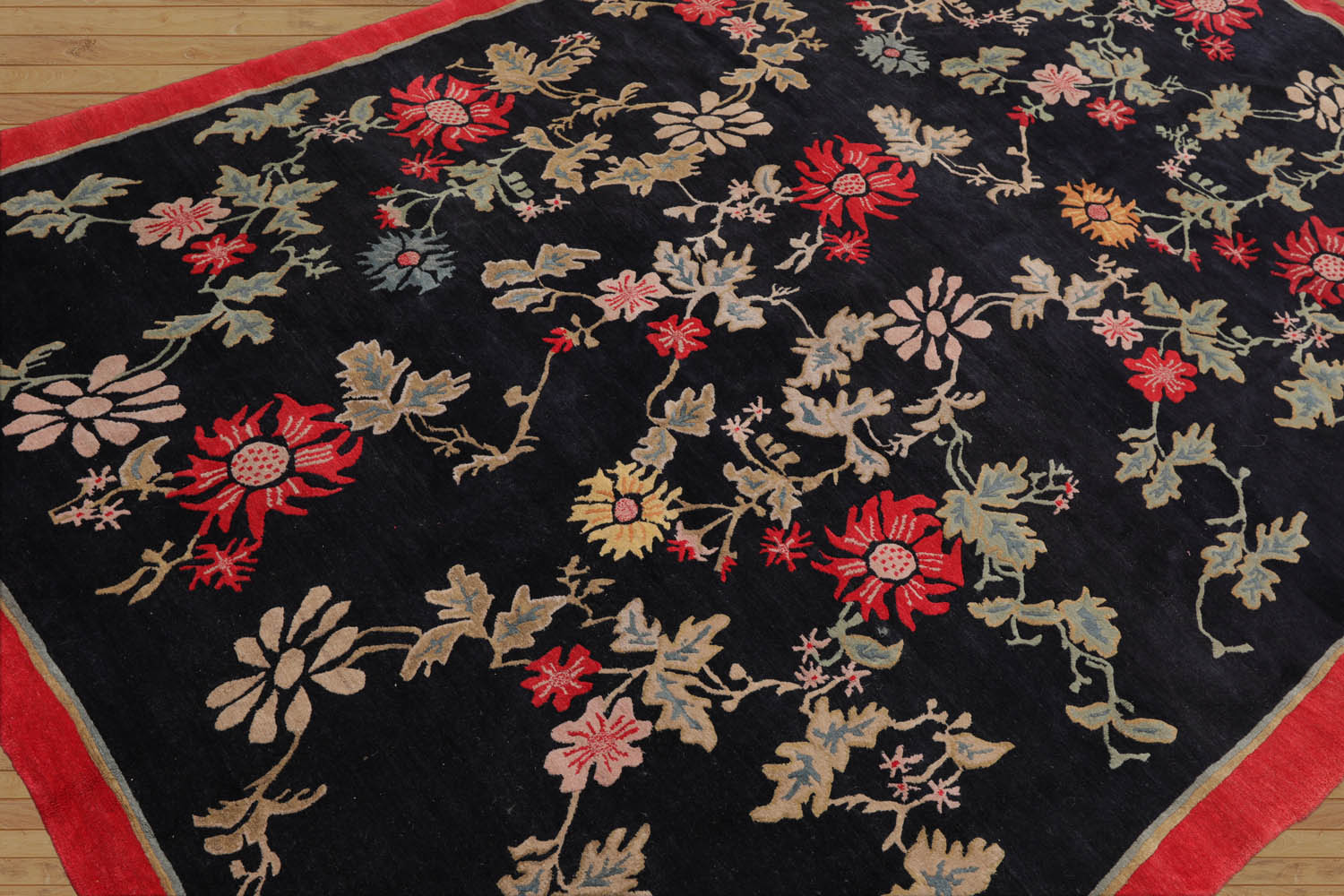 6x9 Midnight Blue, Coral, Beige Color Hand Knotted All-Over 100% Wool Traditional Oriental Rug