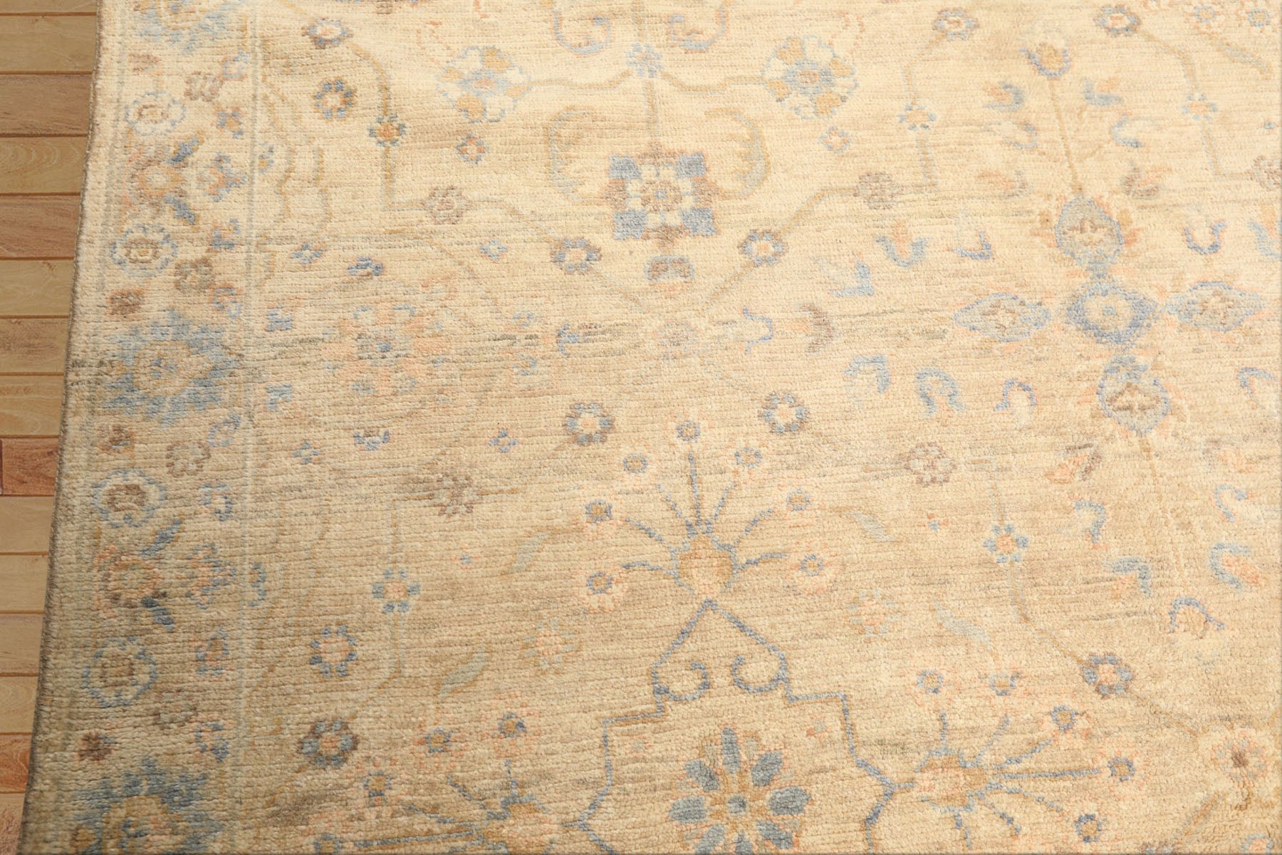6x9 Beige, Aqua, Light Blue Color Hand Knotted Oushak Wool Transitional Oriental Rug