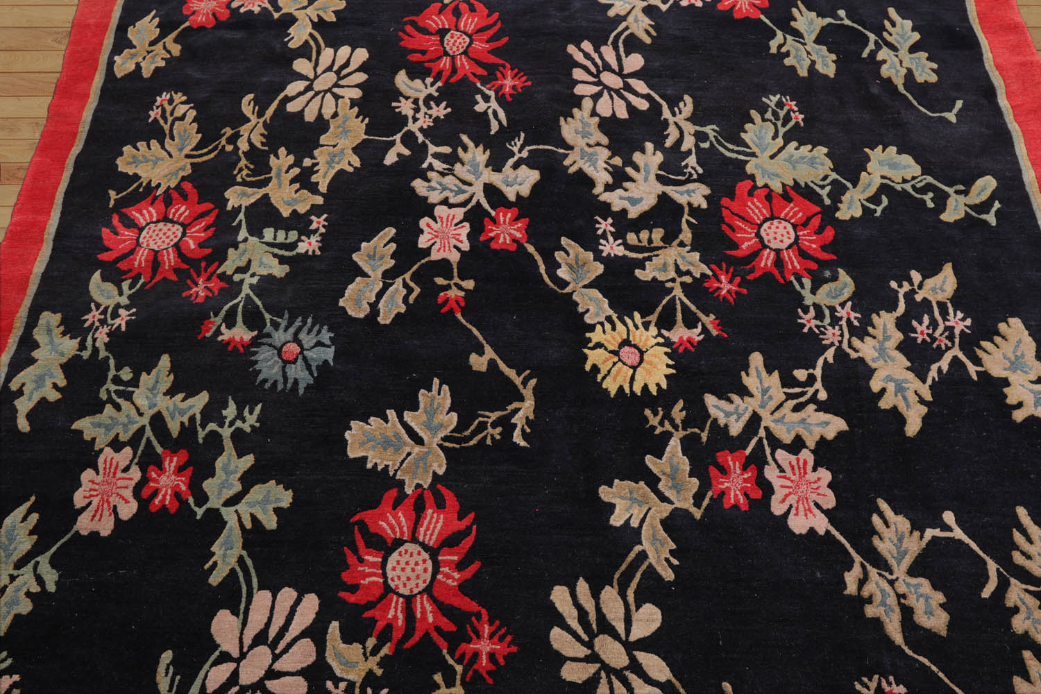 6x9 Midnight Blue, Coral, Beige Color Hand Knotted All-Over 100% Wool Traditional Oriental Rug