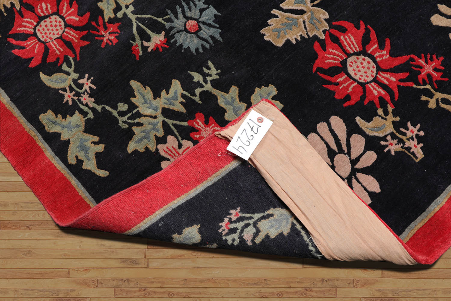 6x9 Midnight Blue, Coral, Beige Color Hand Knotted All-Over 100% Wool Traditional Oriental Rug