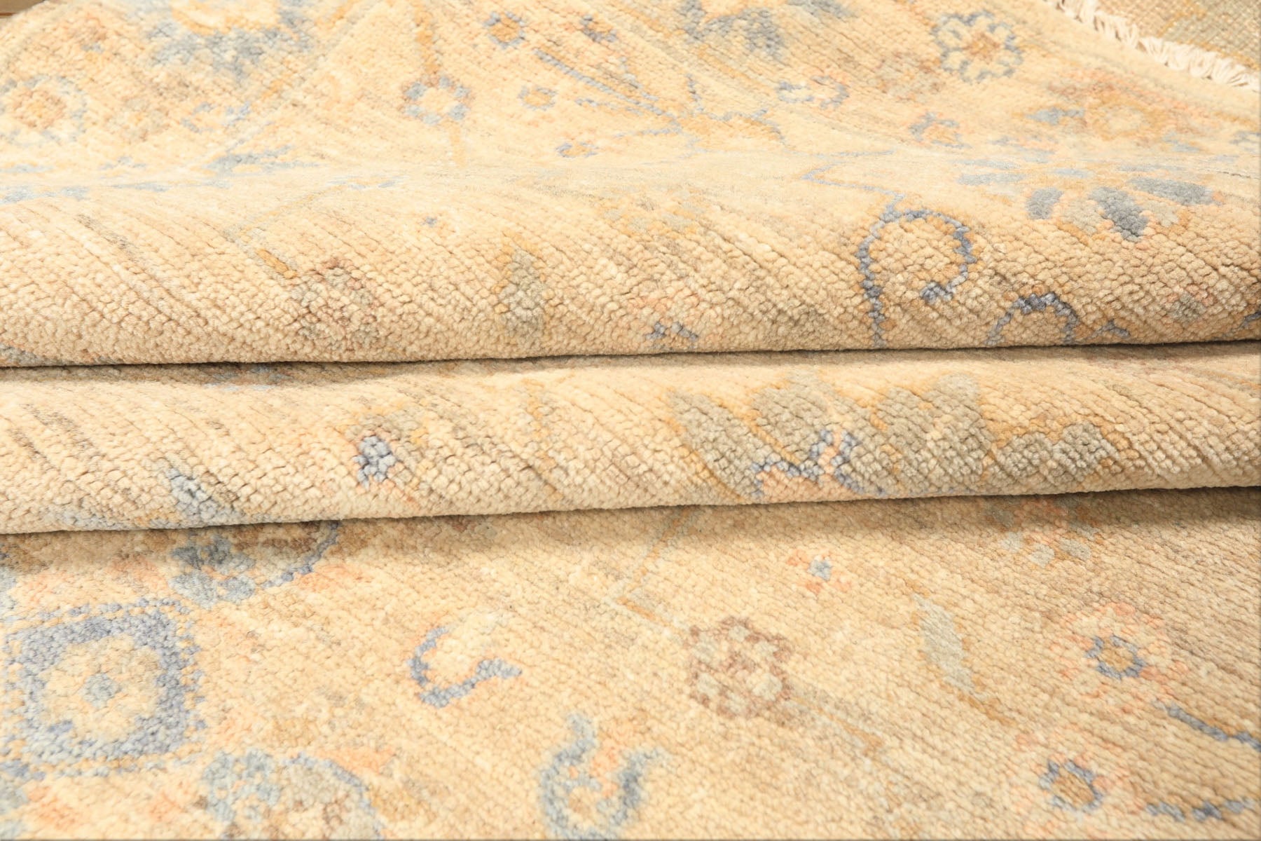 6x9 Beige, Aqua, Light Blue Color Hand Knotted Oushak Wool Transitional Oriental Rug