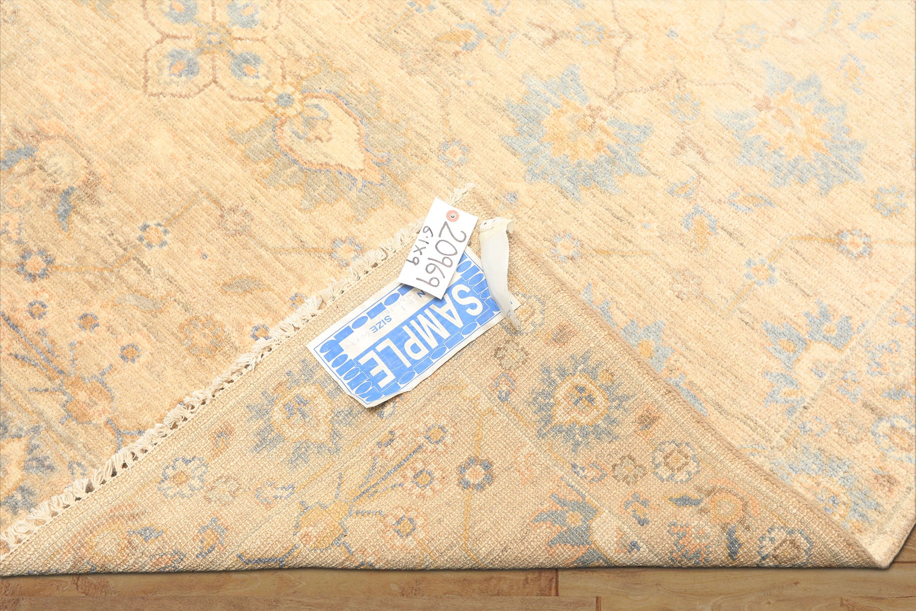 6x9 Beige, Aqua, Light Blue Color Hand Knotted Oushak Wool Transitional Oriental Rug
