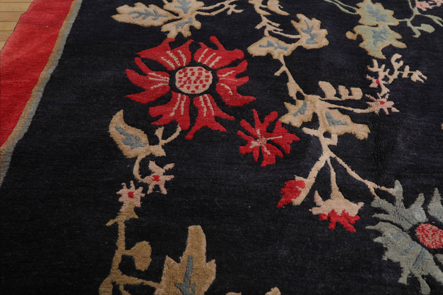 6x9 Midnight Blue, Coral, Beige Color Hand Knotted All-Over 100% Wool Traditional Oriental Rug