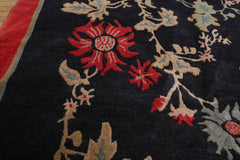 6x9 Midnight Blue, Coral, Beige Color Hand Knotted All-Over 100% Wool Traditional Oriental Rug