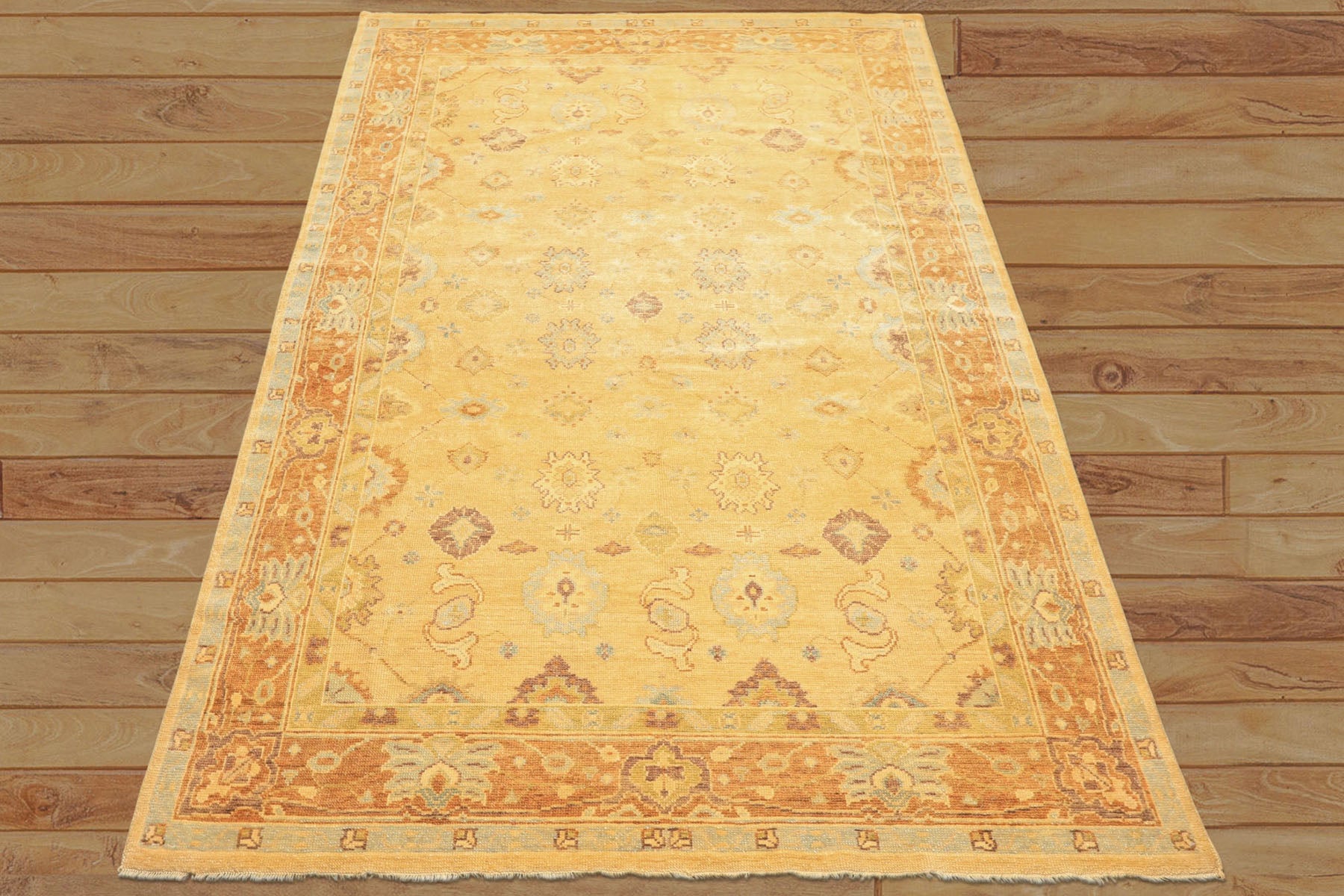 6x9 Warm Beige, Light Gold, Caramel Color Hand Knotted Oushak New Zealand Wool Traditional Oriental Rug