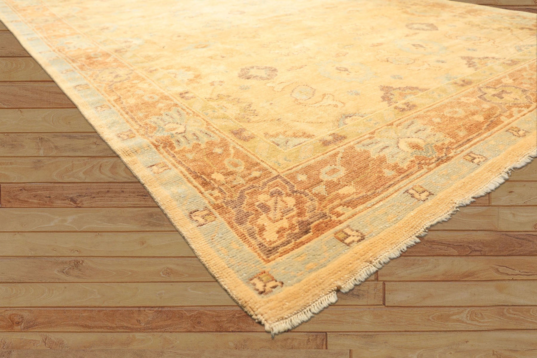 6x9 Warm Beige, Light Gold, Caramel Color Hand Knotted Oushak New Zealand Wool Traditional Oriental Rug