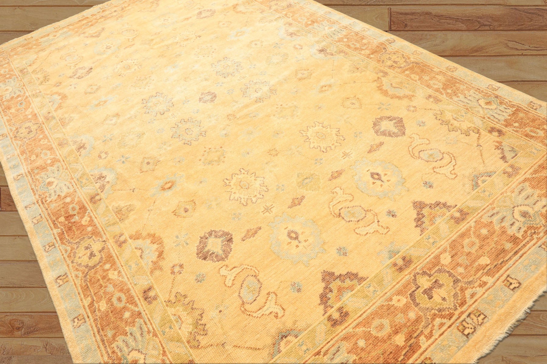 6x9 Warm Beige, Light Gold, Caramel Color Hand Knotted Oushak New Zealand Wool Traditional Oriental Rug
