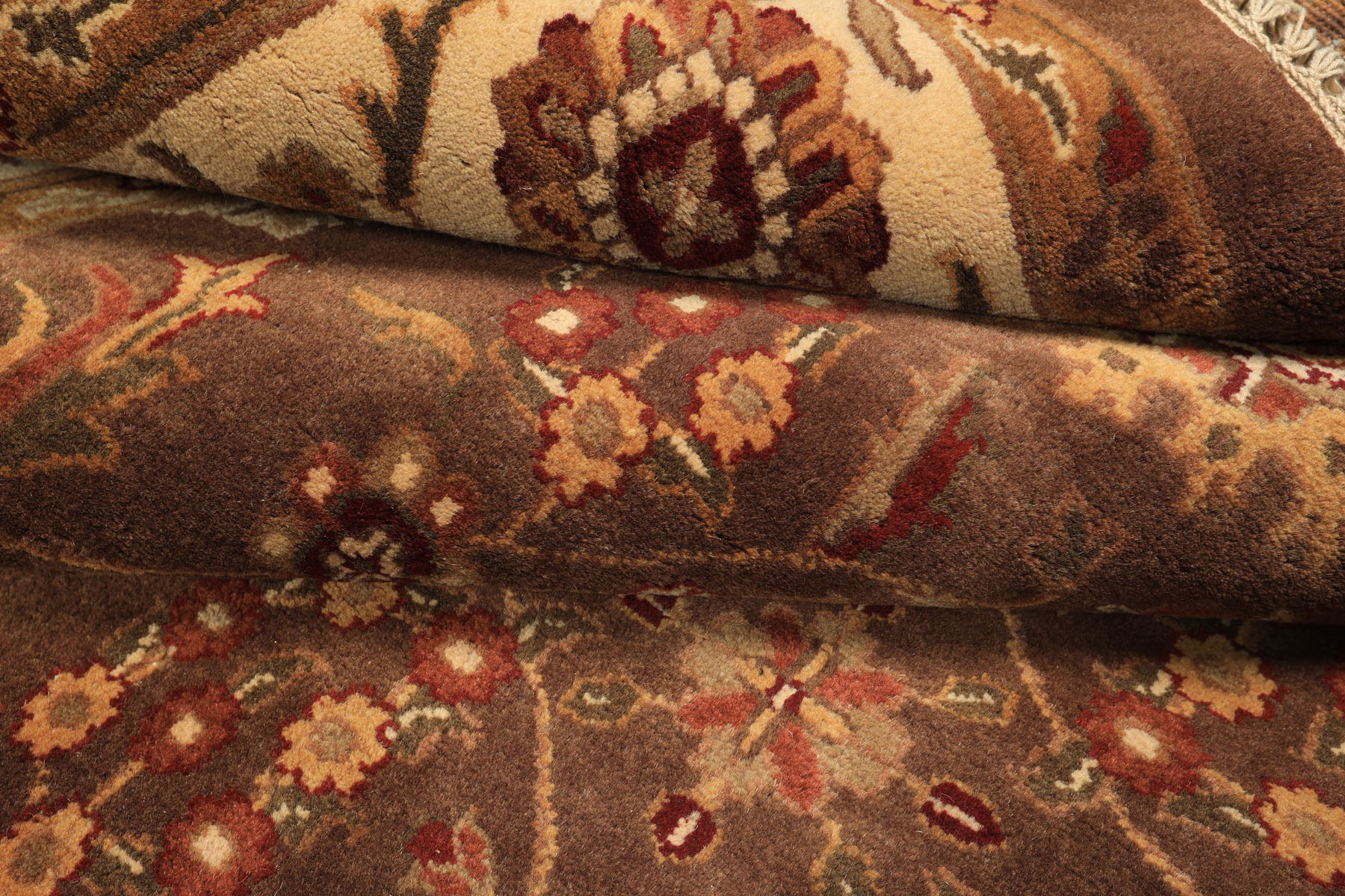 Square Brown, Ivory, Rust Color Hand Knotted Agra Wool Traditional Oriental Rug