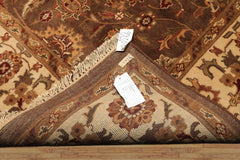 Square Brown, Ivory, Rust Color Hand Knotted Agra Wool Traditional Oriental Rug