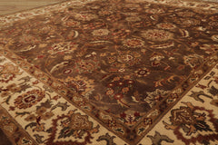 Square Brown, Ivory, Rust Color Hand Knotted Agra Wool Traditional Oriental Rug
