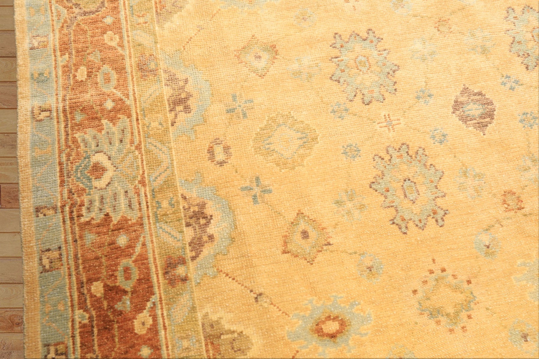 6x9 Warm Beige, Light Gold, Caramel Color Hand Knotted Oushak New Zealand Wool Traditional Oriental Rug