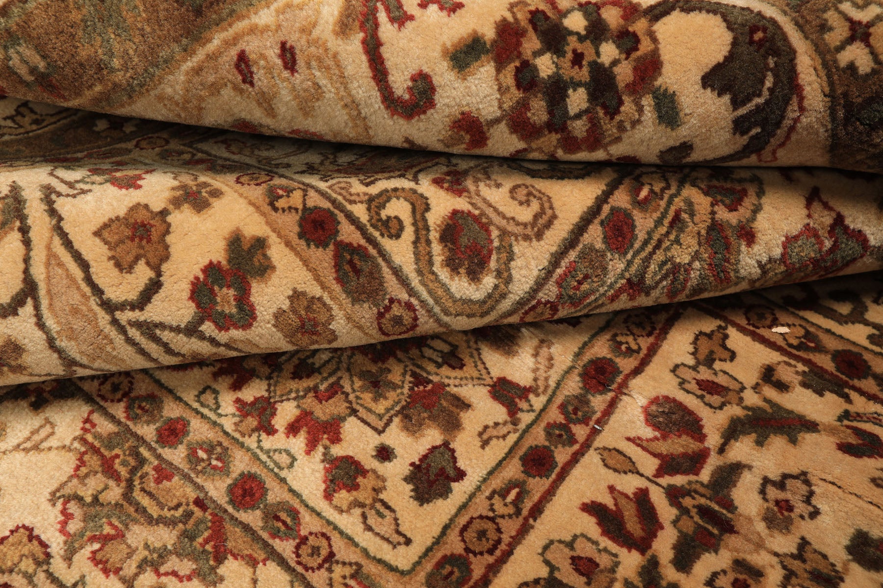 Square Ivory, Sage, Rust Color Hand Knotted Agra Wool Traditional Oriental Rug