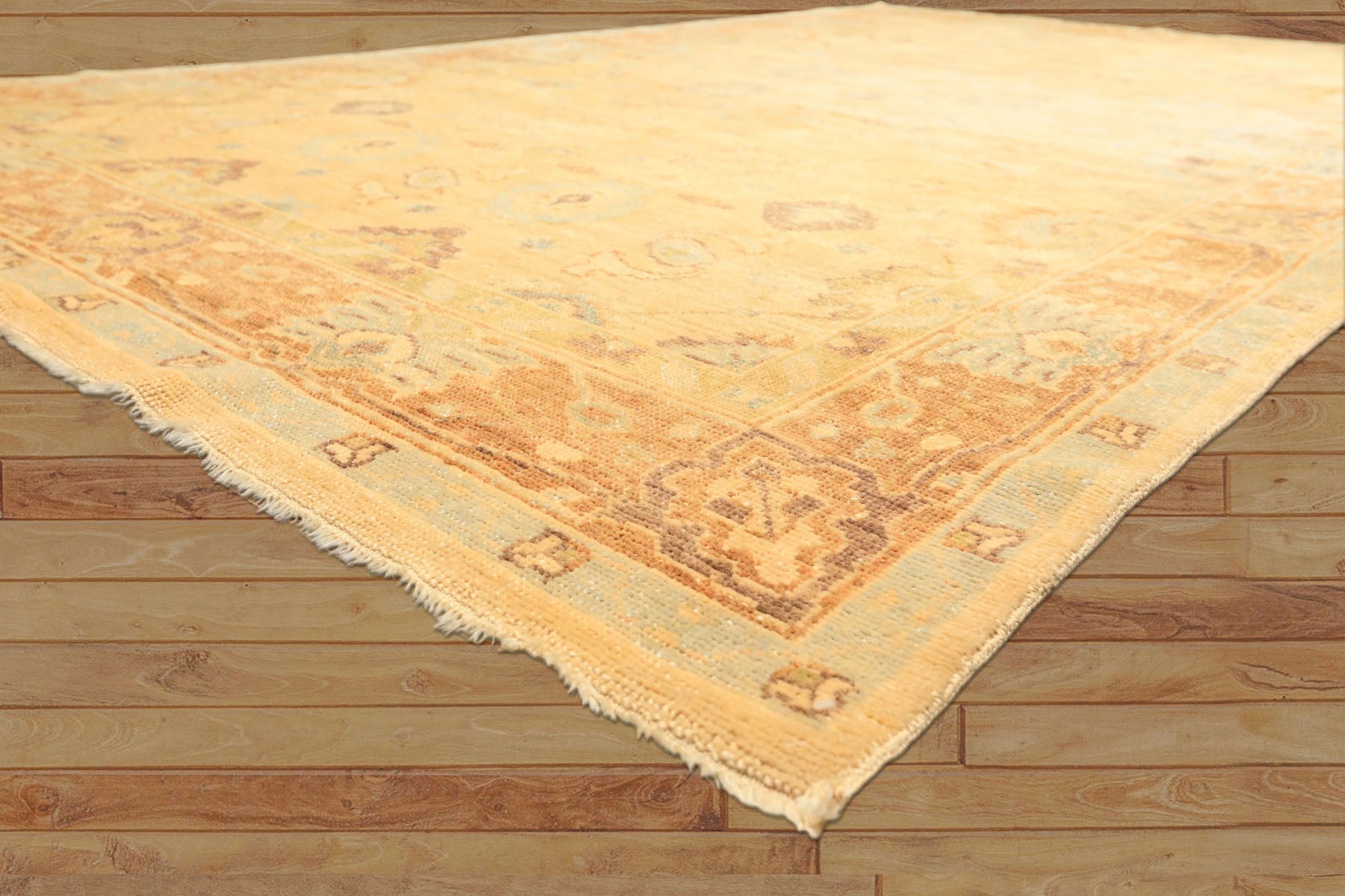 6x9 Warm Beige, Light Gold, Caramel Color Hand Knotted Oushak New Zealand Wool Traditional Oriental Rug