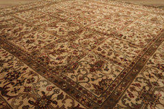Square Ivory, Sage, Rust Color Hand Knotted Agra Wool Traditional Oriental Rug