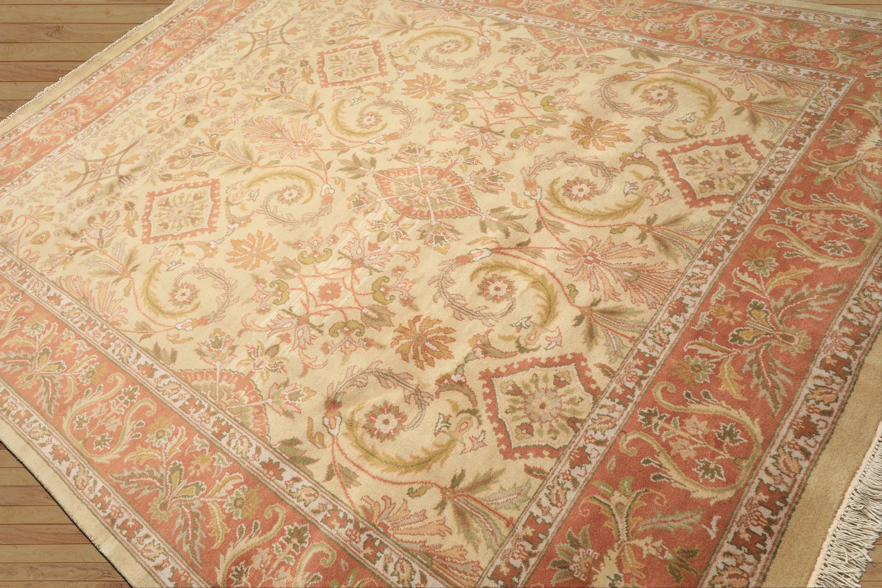 8x10 Beige, Blush, Sage Color Hand Knotted Oushak Wool Traditional Oriental Rug