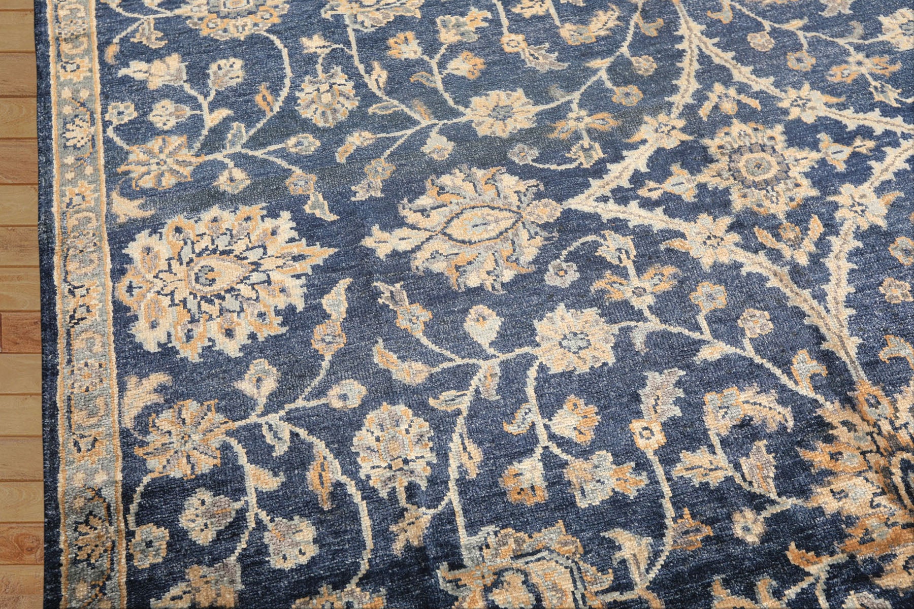 6x9 Navy, Gray, Moss Color Hand Knotted Oushak Viscose Traditional Oriental Rug