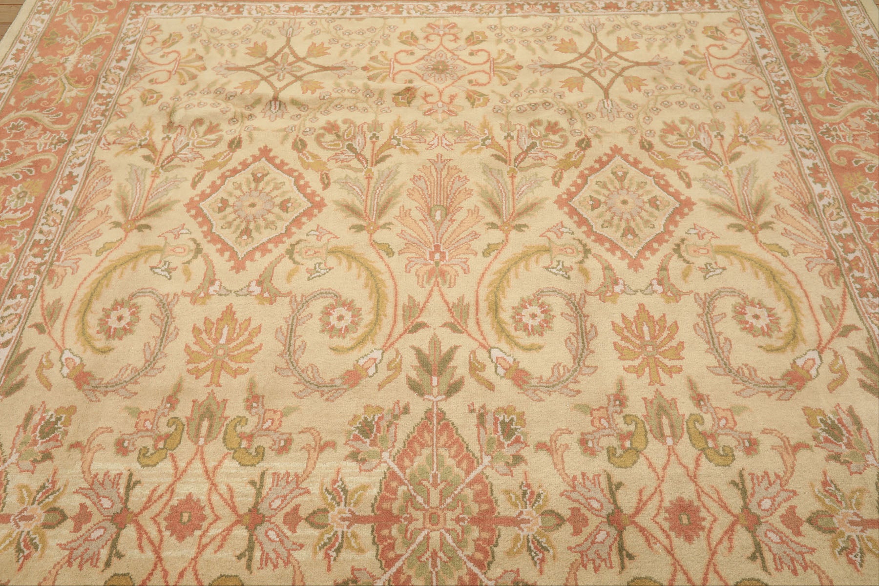 8x10 Beige, Blush, Sage Color Hand Knotted Oushak Wool Traditional Oriental Rug