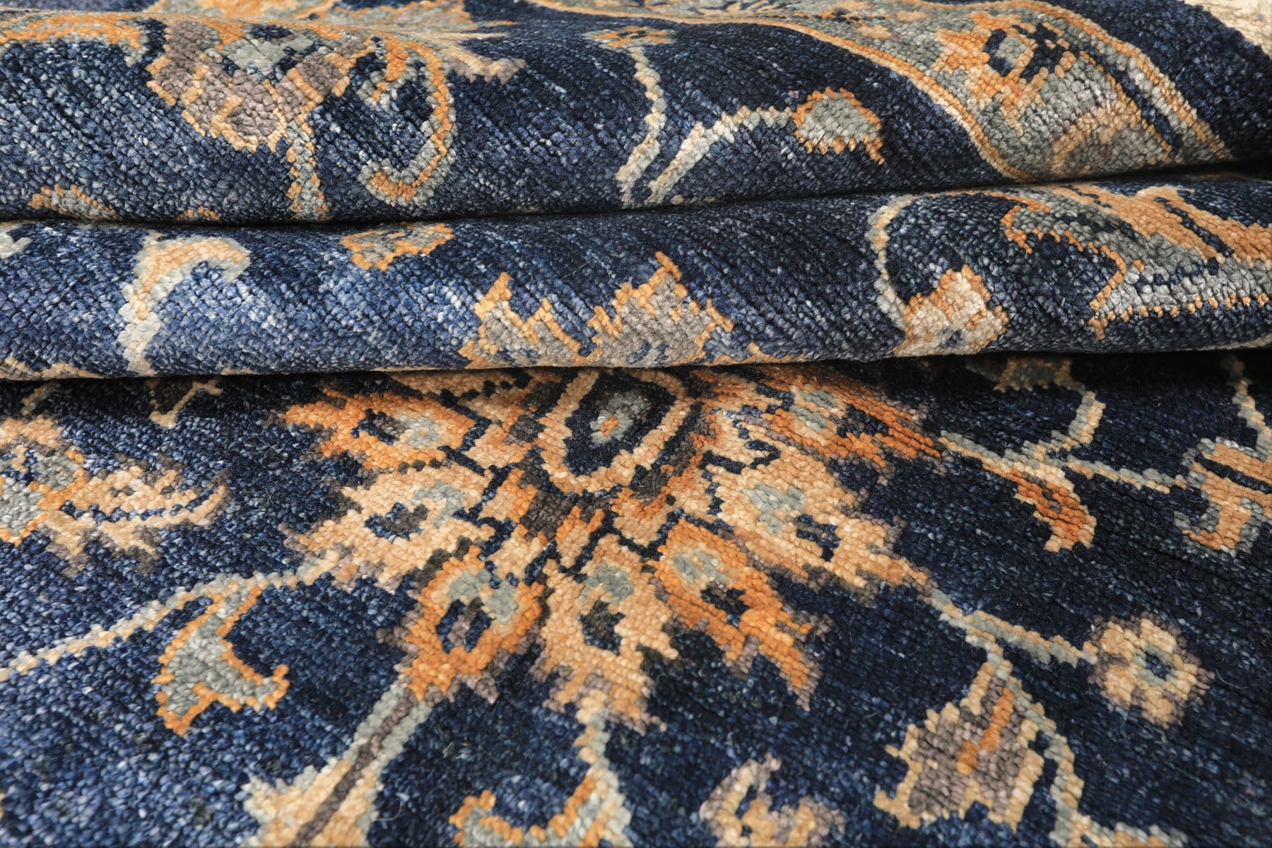 6x9 Navy, Gray, Moss Color Hand Knotted Oushak Viscose Traditional Oriental Rug