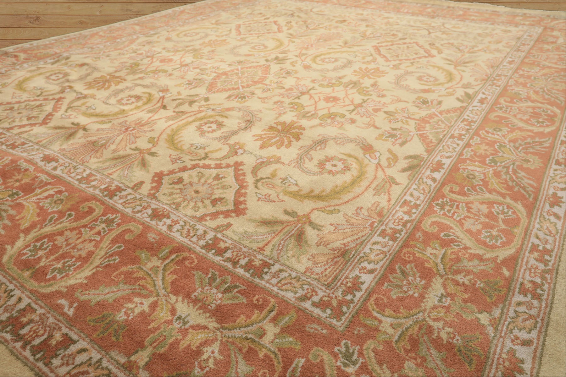 8x10 Beige, Blush, Sage Color Hand Knotted Oushak Wool Traditional Oriental Rug