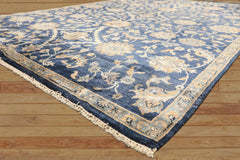 6x9 Navy, Gray, Moss Color Hand Knotted Oushak Viscose Traditional Oriental Rug