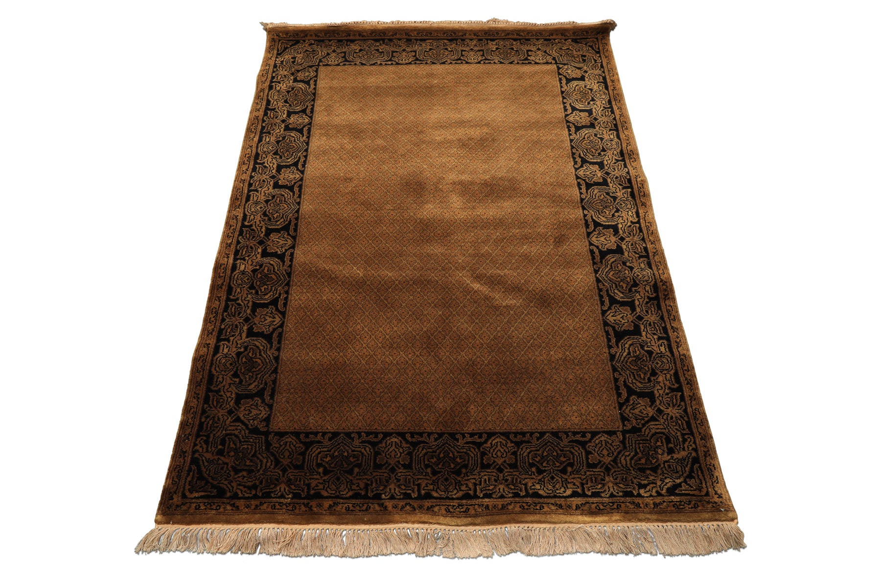 4x6 Gold, Black, Brown Color Hand Knotted Indo Tibetan New Zealand Wool Transitional Oriental Rug