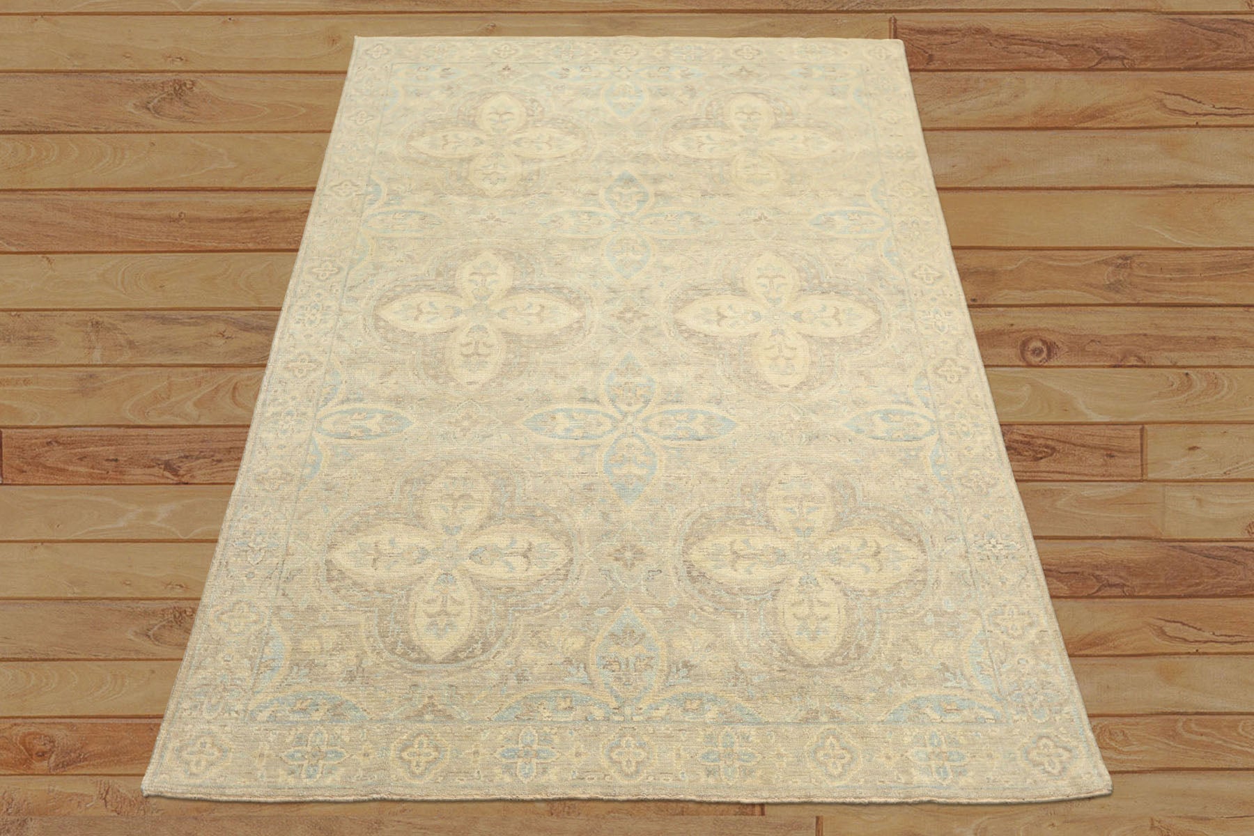 6x9 Beige, Gray, Taupe Color Hand Knotted Oushak Wool Transitional Oriental Rug