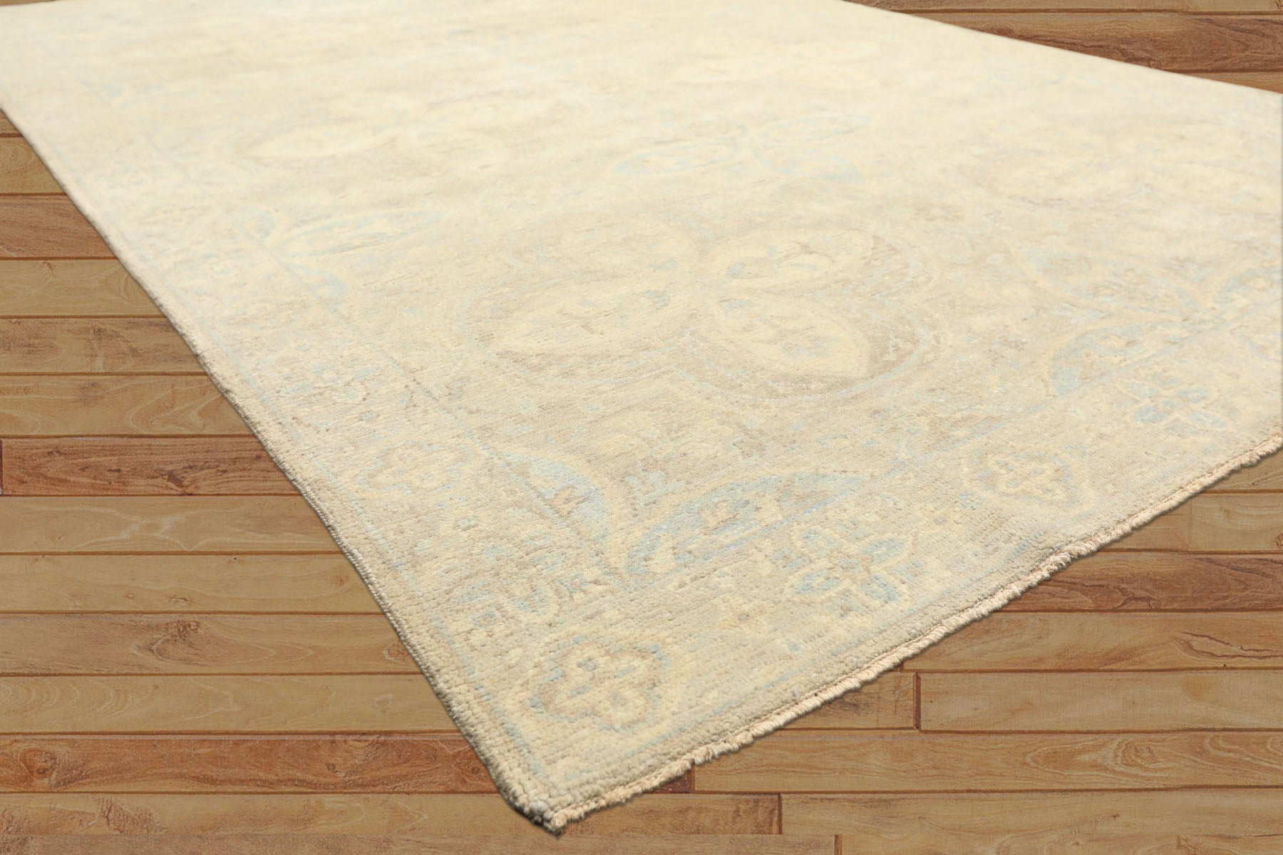 6x9 Beige, Gray, Taupe Color Hand Knotted Oushak Wool Transitional Oriental Rug