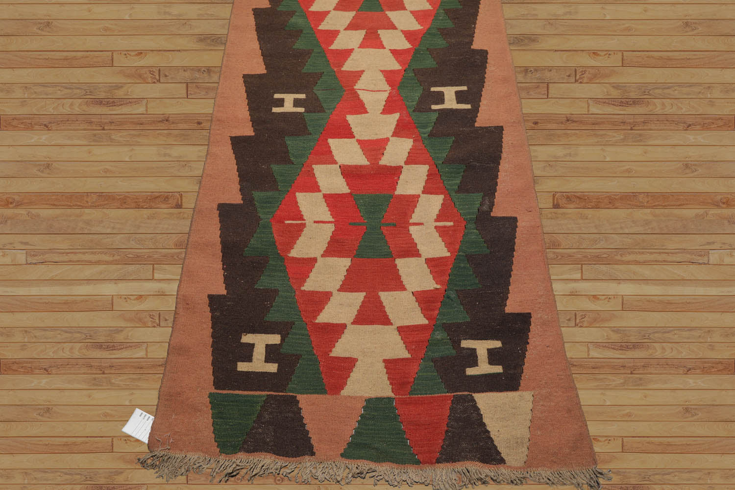 Runner Charcoal, Green, Coral Color Hand Woven All-Over 100% Wool Modern Oriental Rug