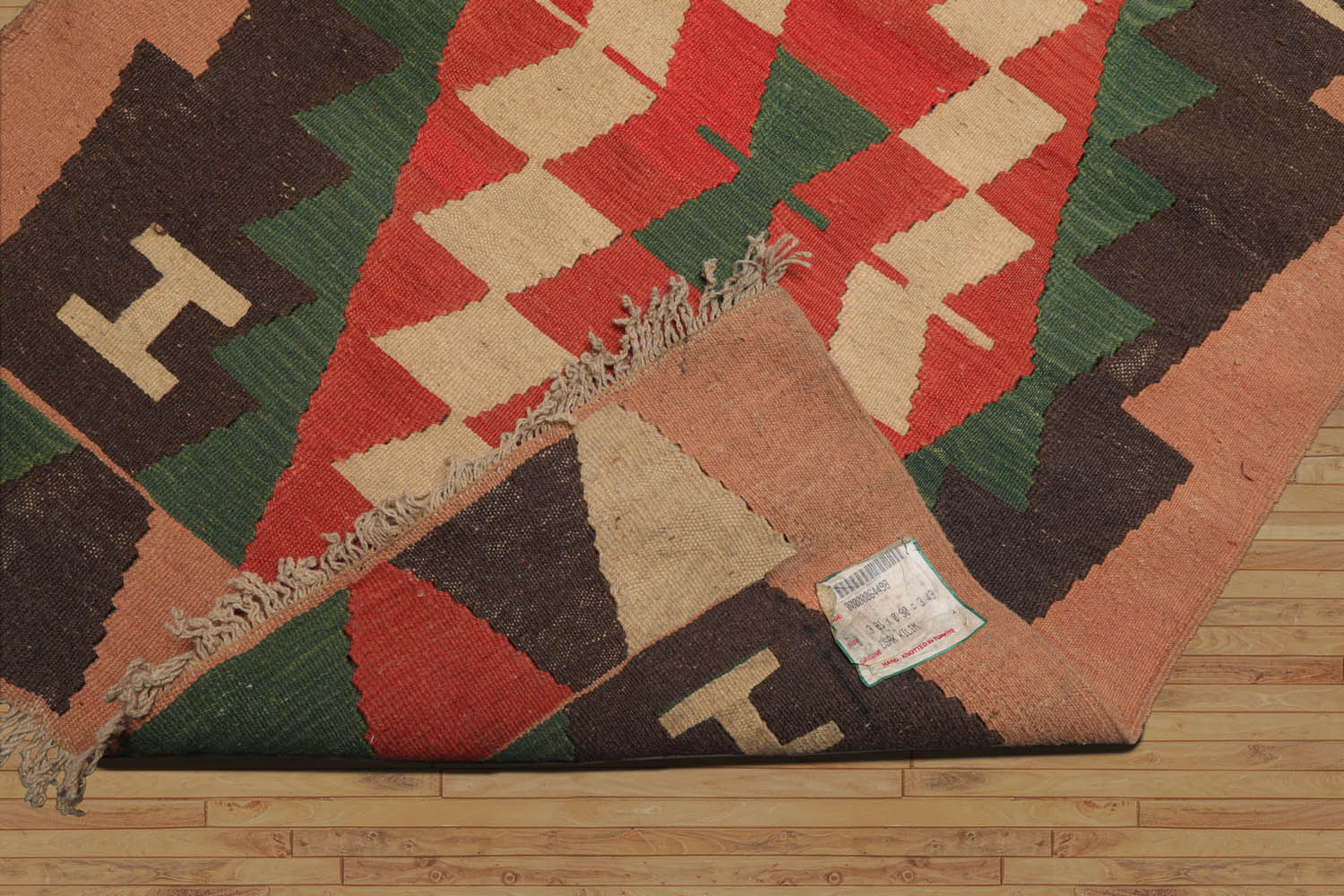 Runner Charcoal, Green, Coral Color Hand Woven All-Over 100% Wool Modern Oriental Rug