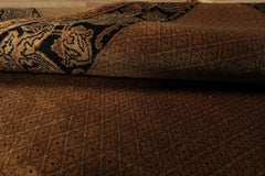 4x6 Gold, Black, Brown Color Hand Knotted Indo Tibetan New Zealand Wool Transitional Oriental Rug