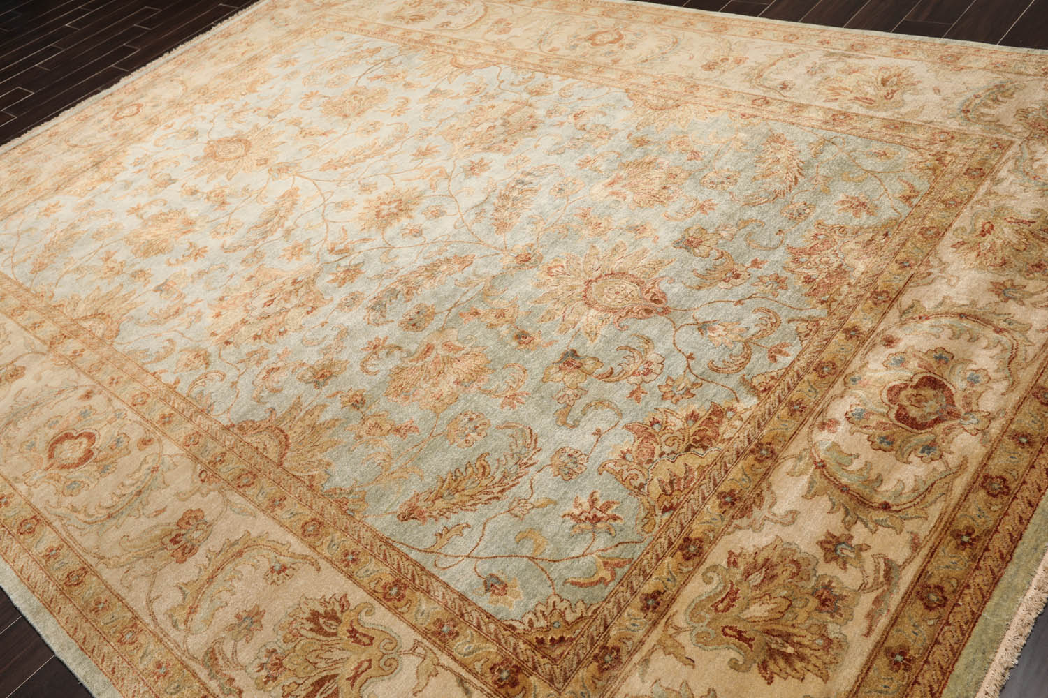 9x12 Aqua, Beige, Rust Color Hand Knotted All-Over 100% Wool Traditional-Persian/Oriental Oriental Rug