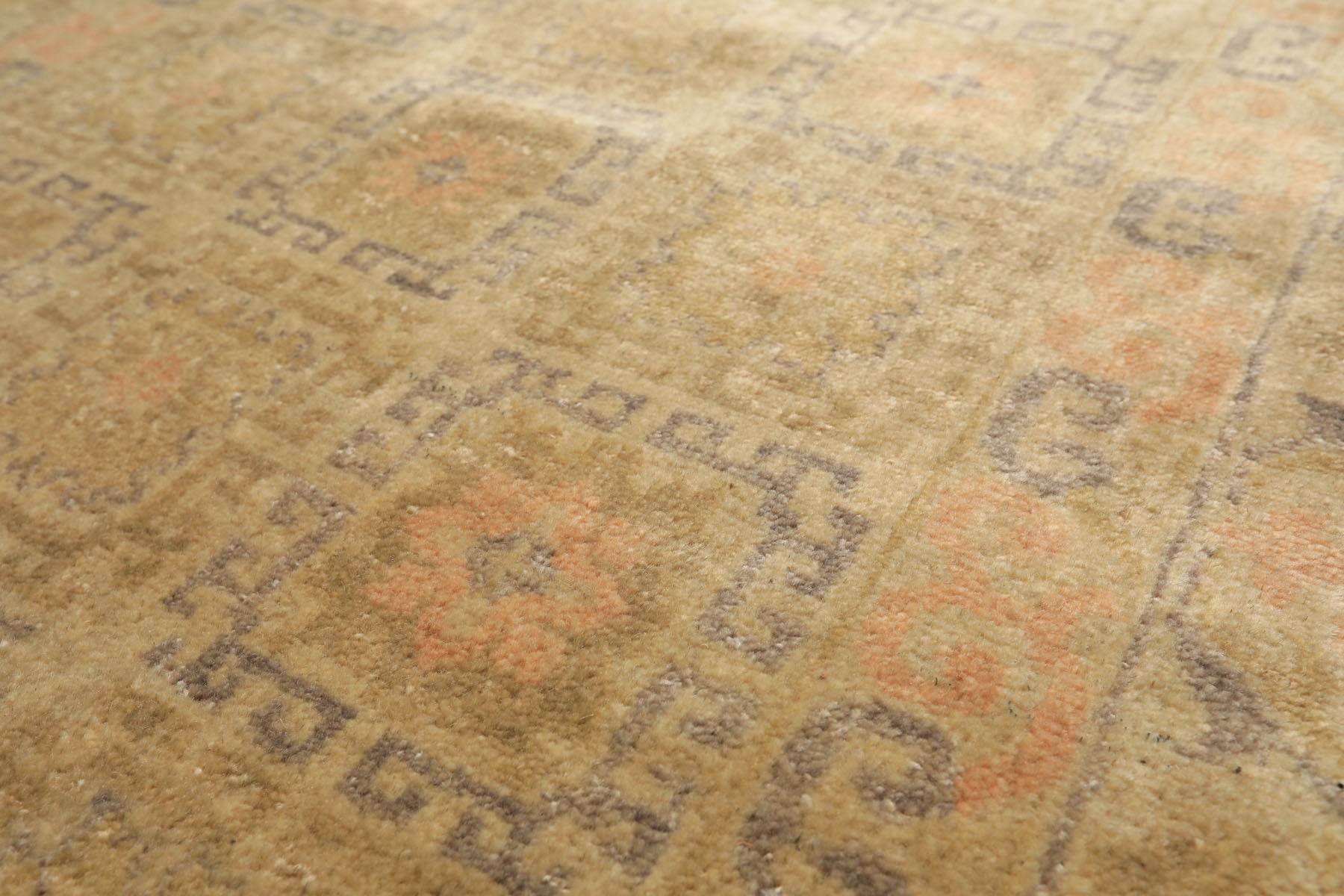 Runner Mint, Beige, Gray Color Hand Knotted Oushak Wool Transitional Oriental Rug