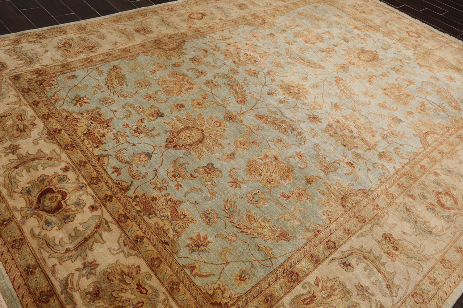 9x12 Aqua, Beige, Rust Color Hand Knotted All-Over 100% Wool Traditional-Persian/Oriental Oriental Rug