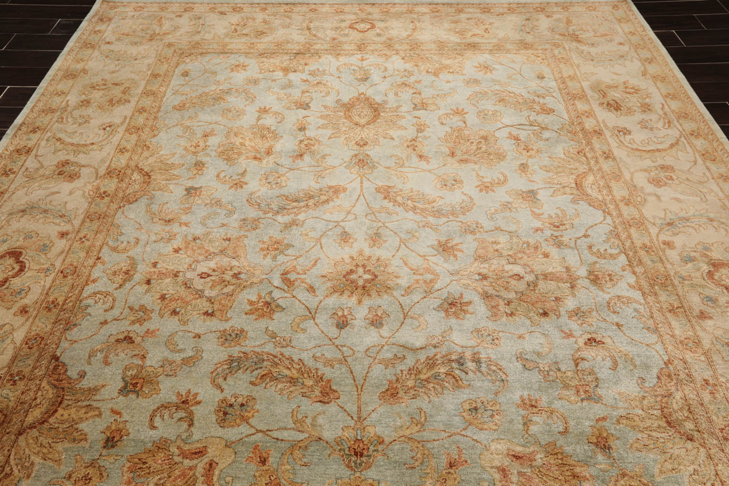 9x12 Aqua, Beige, Rust Color Hand Knotted All-Over 100% Wool Traditional-Persian/Oriental Oriental Rug