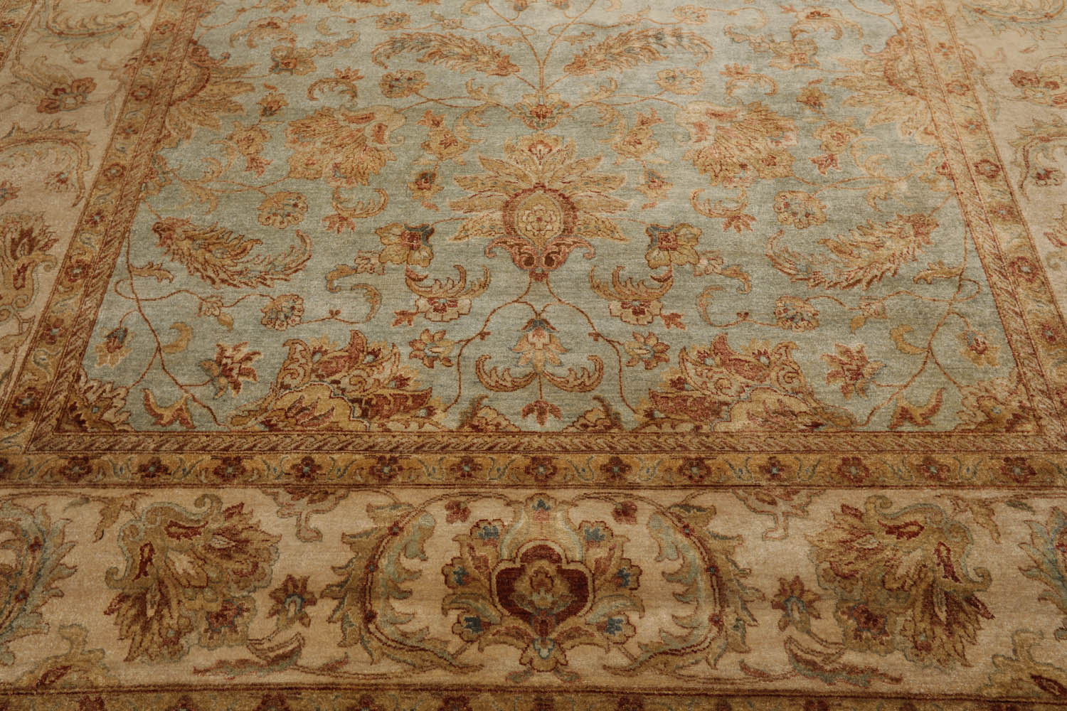 9x12 Aqua, Beige, Rust Color Hand Knotted All-Over 100% Wool Traditional-Persian/Oriental Oriental Rug