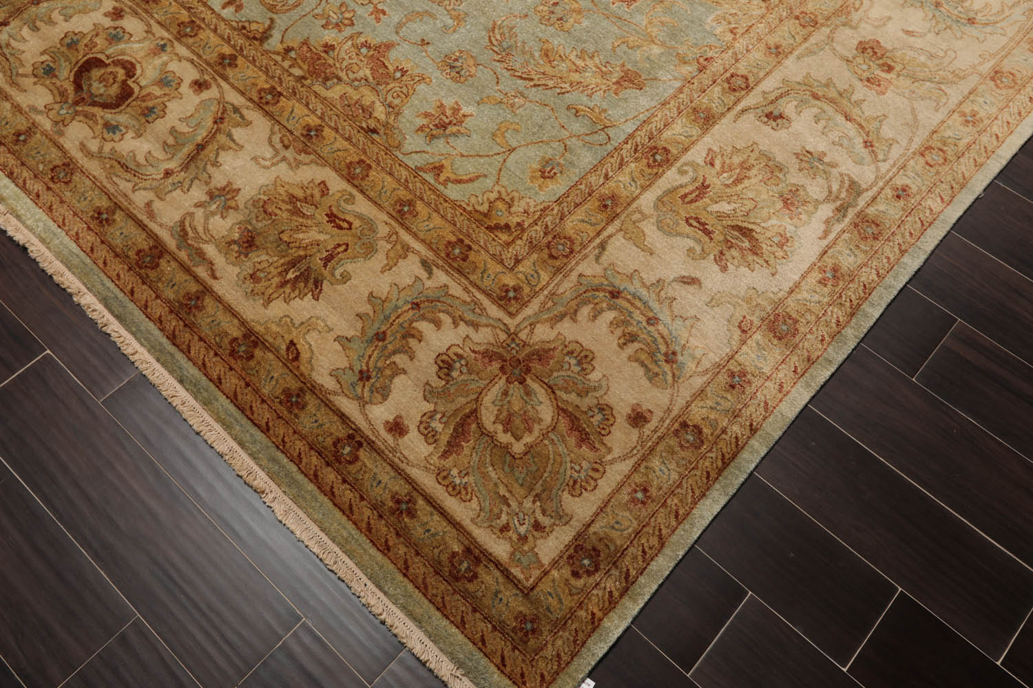 9x12 Aqua, Beige, Rust Color Hand Knotted All-Over 100% Wool Traditional-Persian/Oriental Oriental Rug